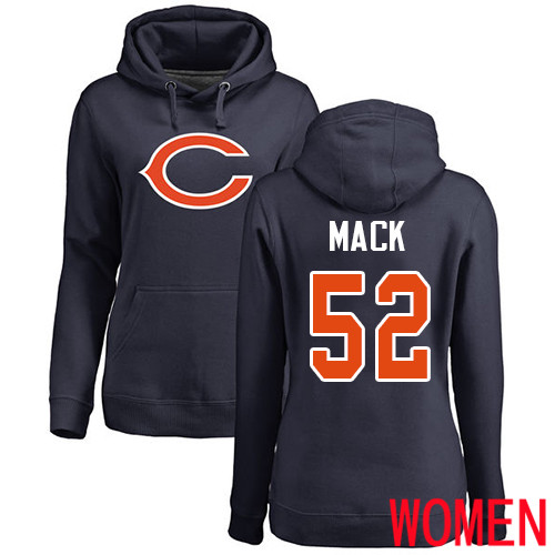 Chicago Bears Navy Blue Women Khalil Mack Name and Number Logo NFL Football #52 Pullover Hoodie Sweatshirts
